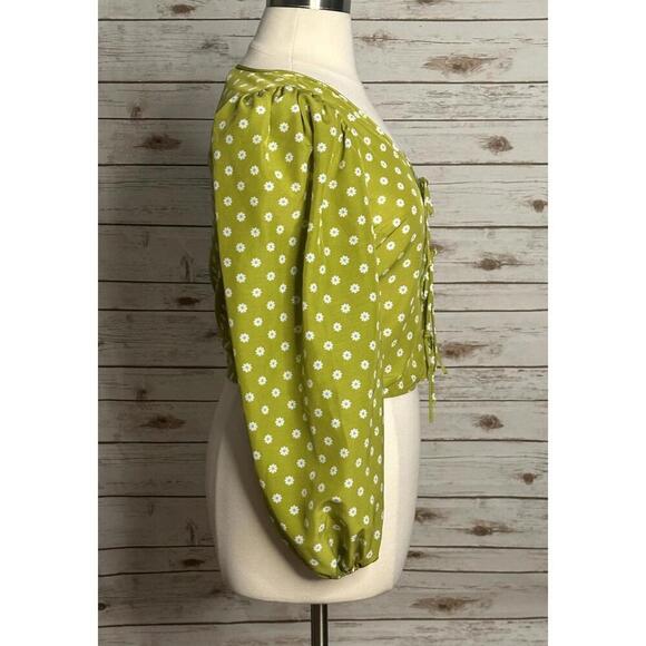 Levi's Y2K 90's Embry lime green daisy tie-front blouse Size Large - Picture 5 of 6